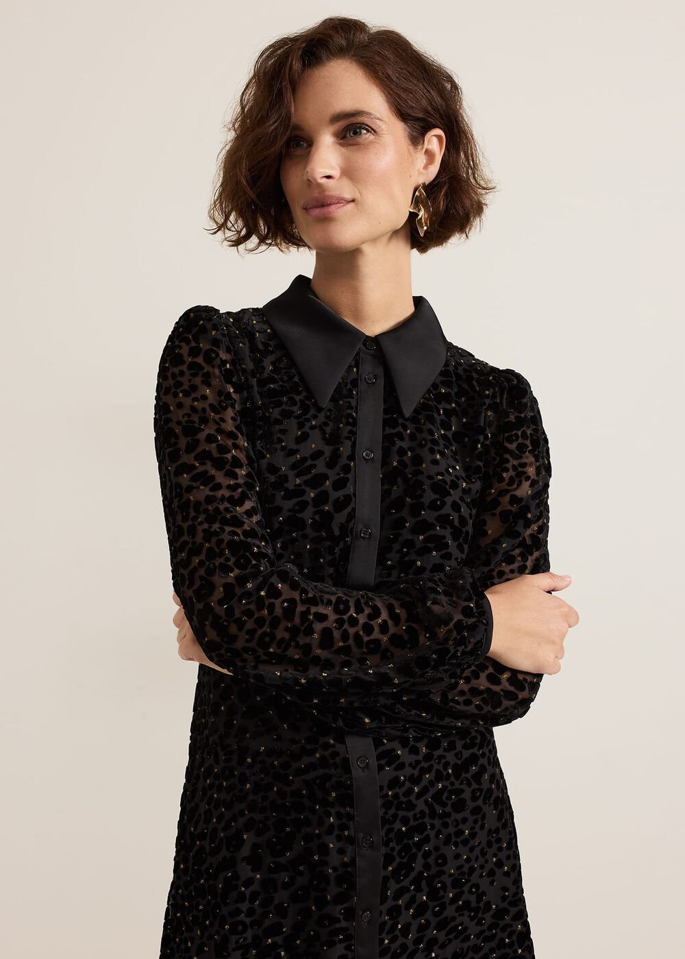 Esin Shimmer Shirt Dress - Black