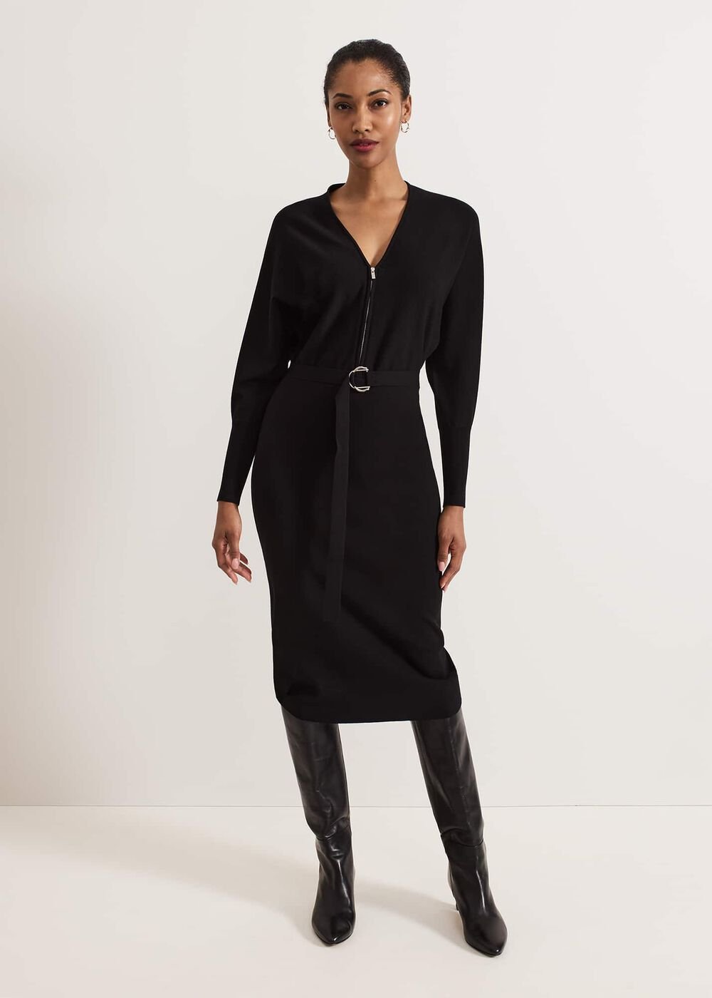 Dixie Batwing Zip Belted Dress - Black