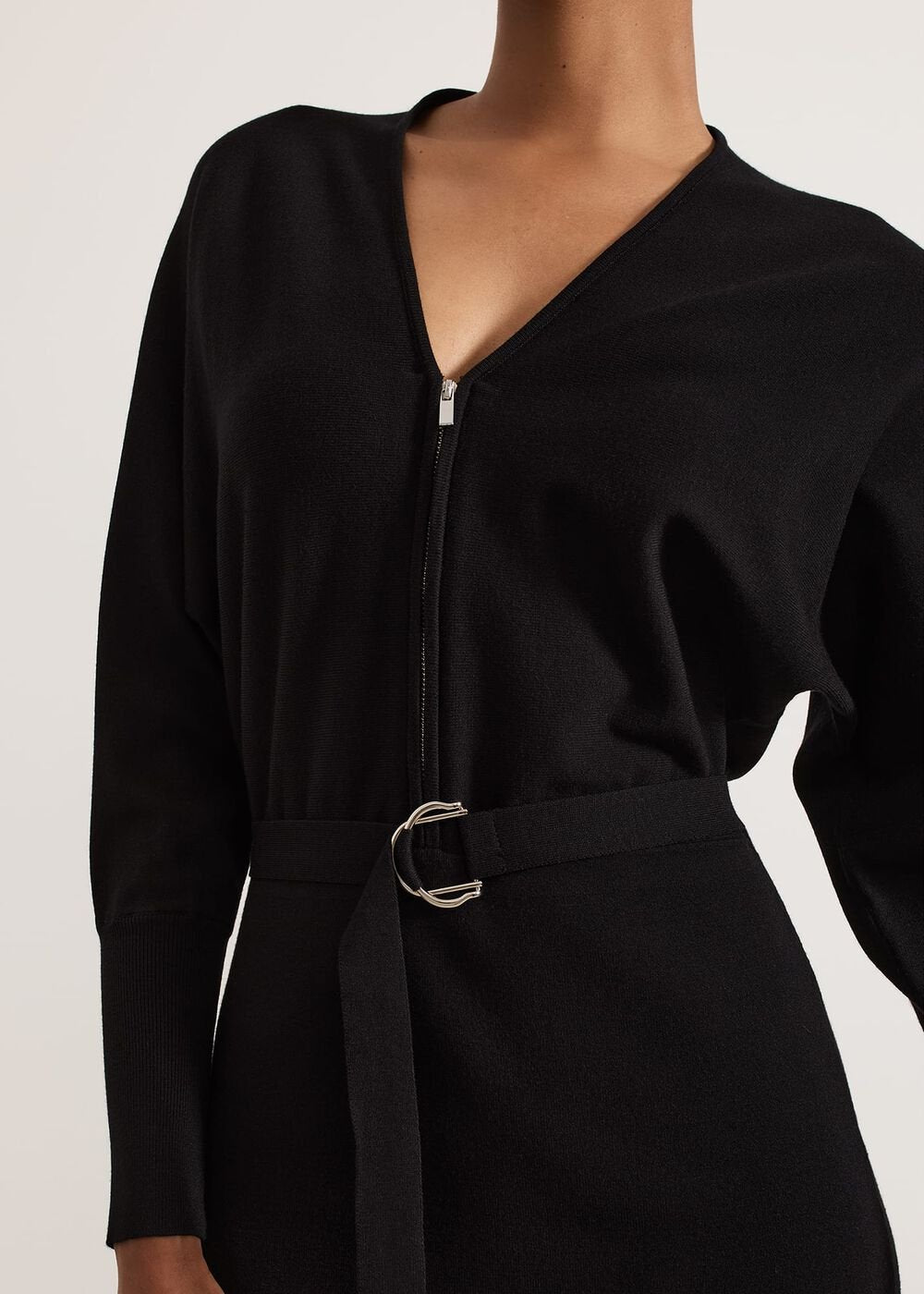 Dixie Batwing Zip Belted Dress - Black