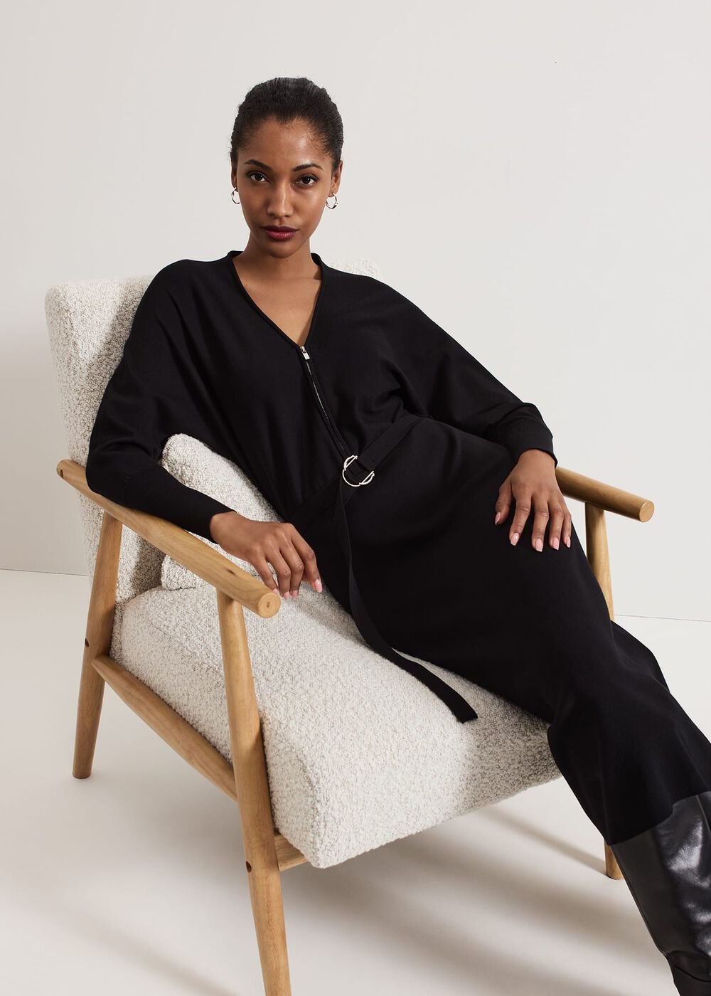 Dixie Batwing Zip Belted Dress - Black