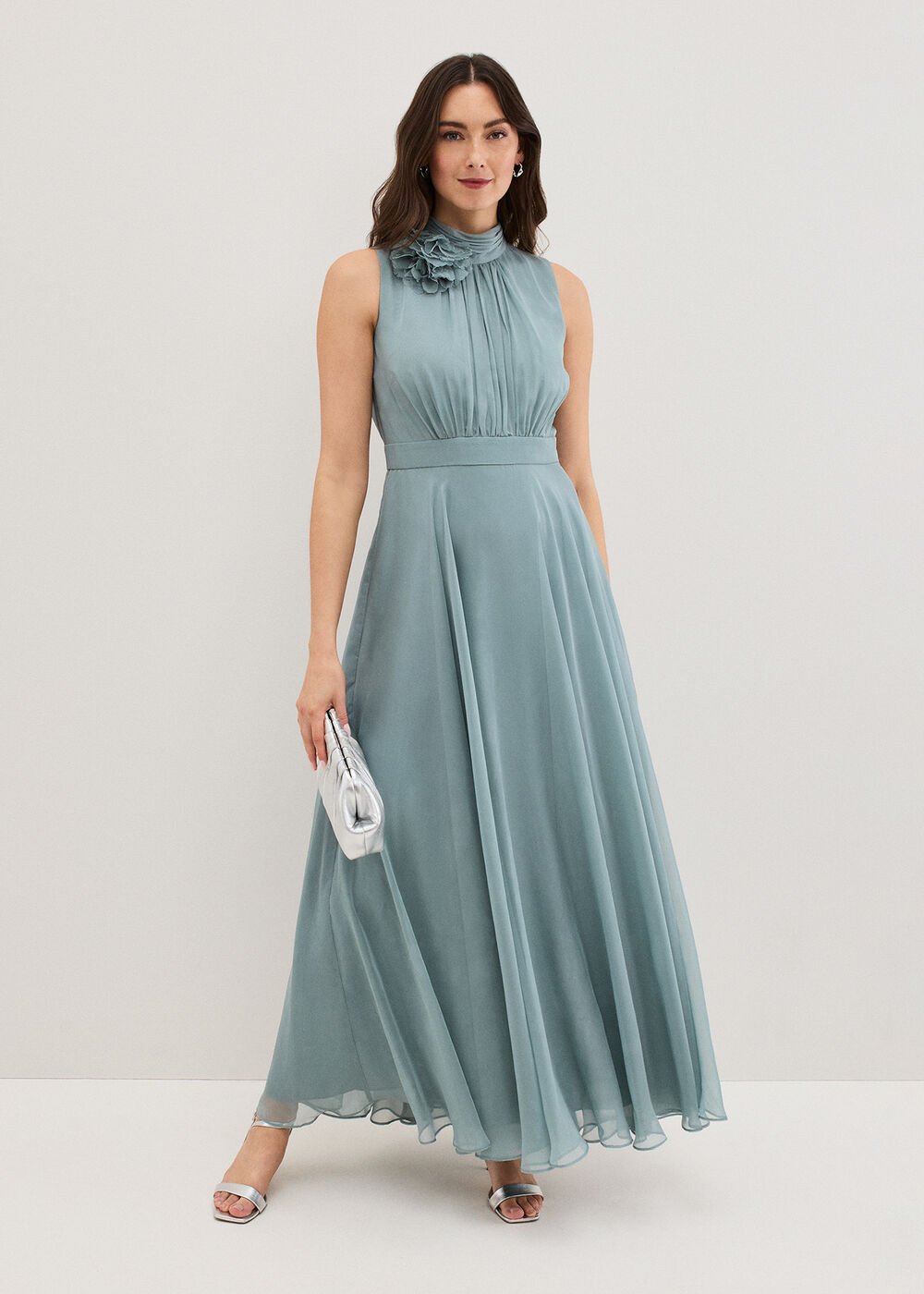 Petite Lucinda Pale Blue Maxi Dress - Eau De Nil