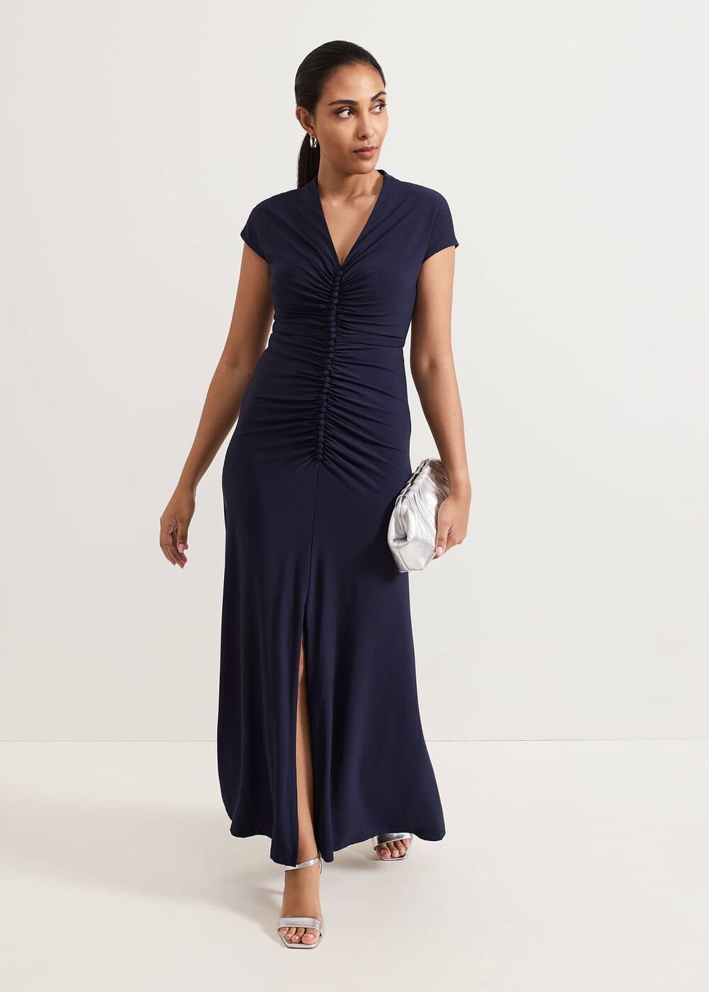 Petite Daisy Navy Ruched Maxi Dress - Navy