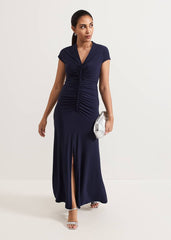 Petite Daisy Navy Ruched Maxi Dress - Navy