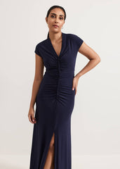 Petite Daisy Navy Ruched Maxi Dress - Navy
