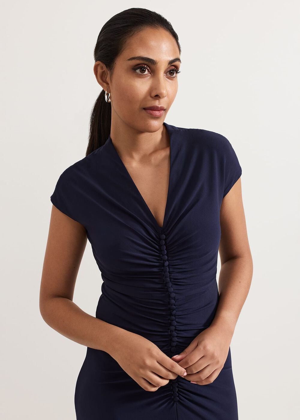 Petite Daisy Navy Ruched Maxi Dress - Navy