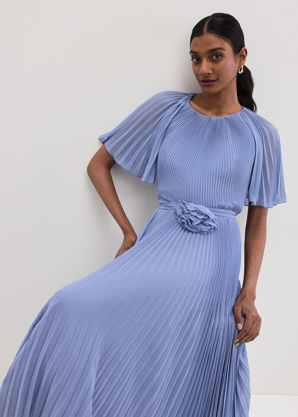 Kathleen Pale Blue Pleat Dress - Pale Blue