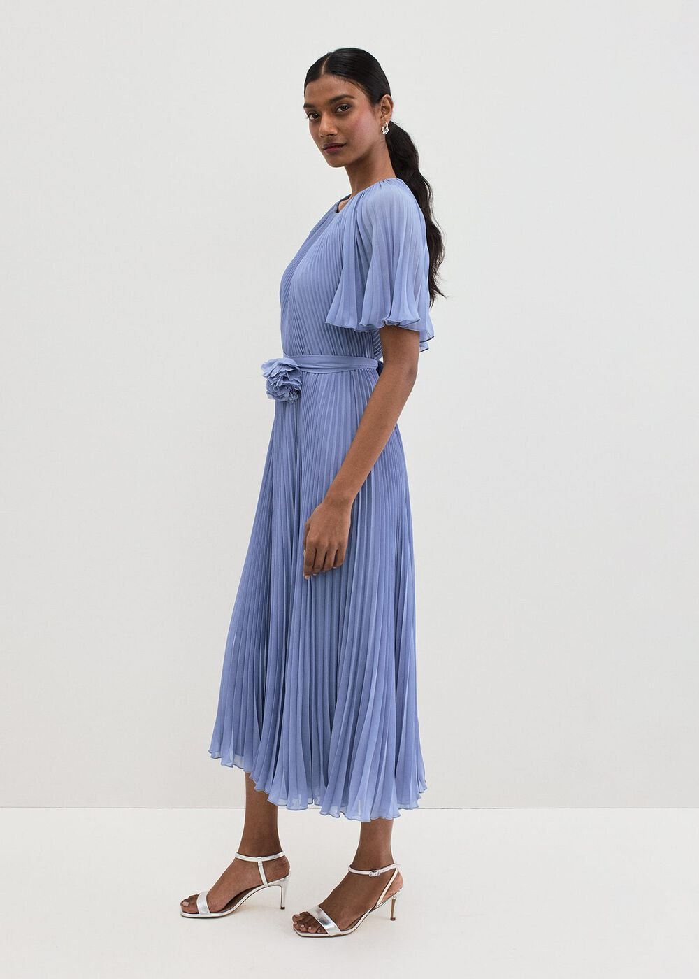 Kathleen Pale Blue Pleat Dress - Pale Blue