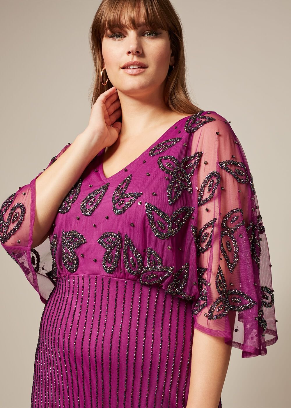 Selene Beaded Maxi Dress - Magenta