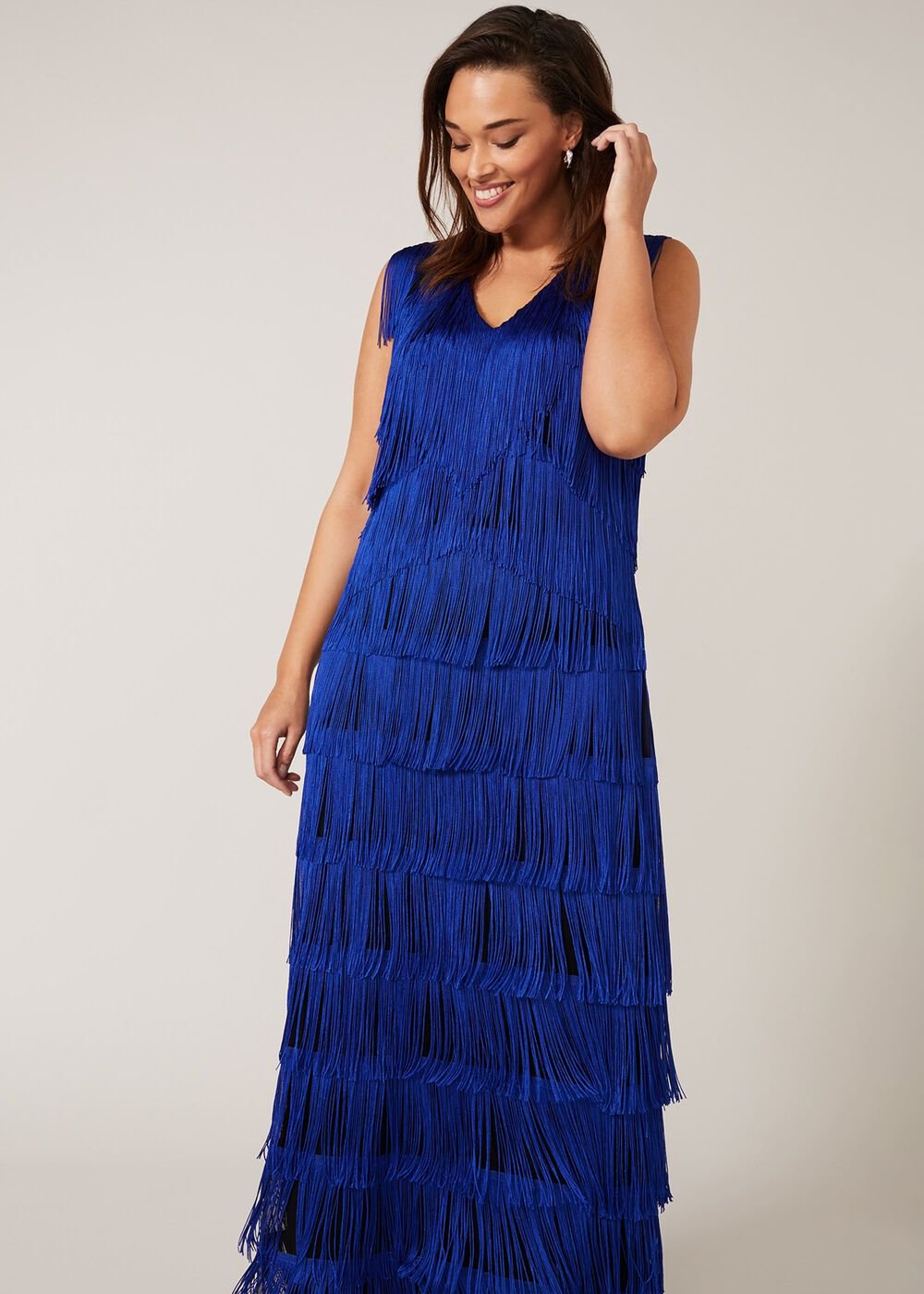 Tessa Fringe Maxi Dress - Cobalt