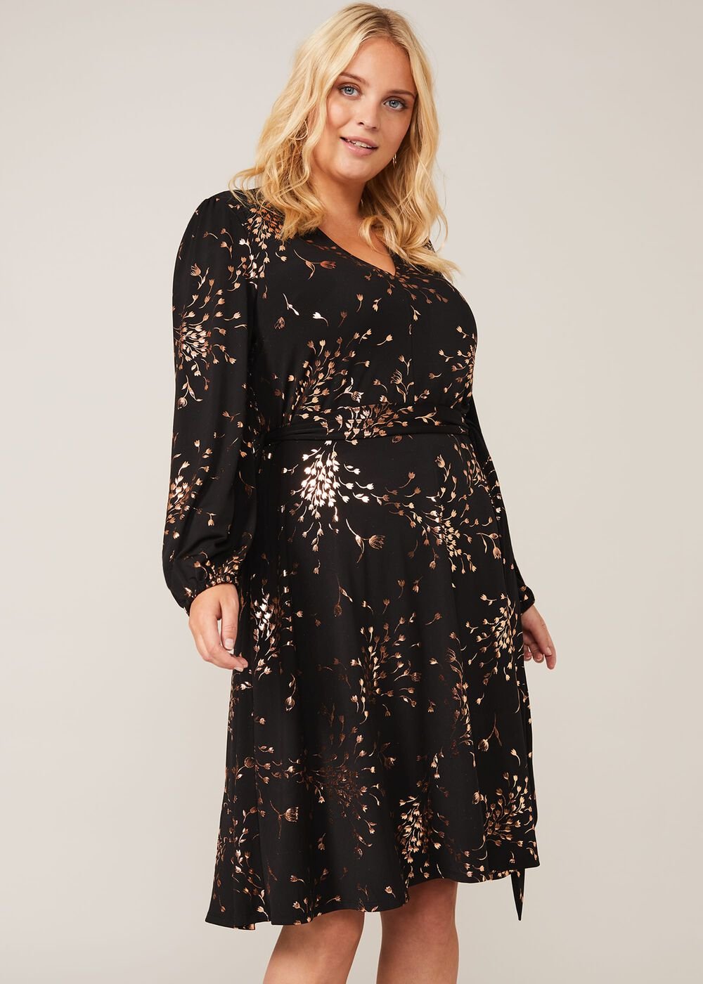 Giselle Foil Dress - Black/Gold