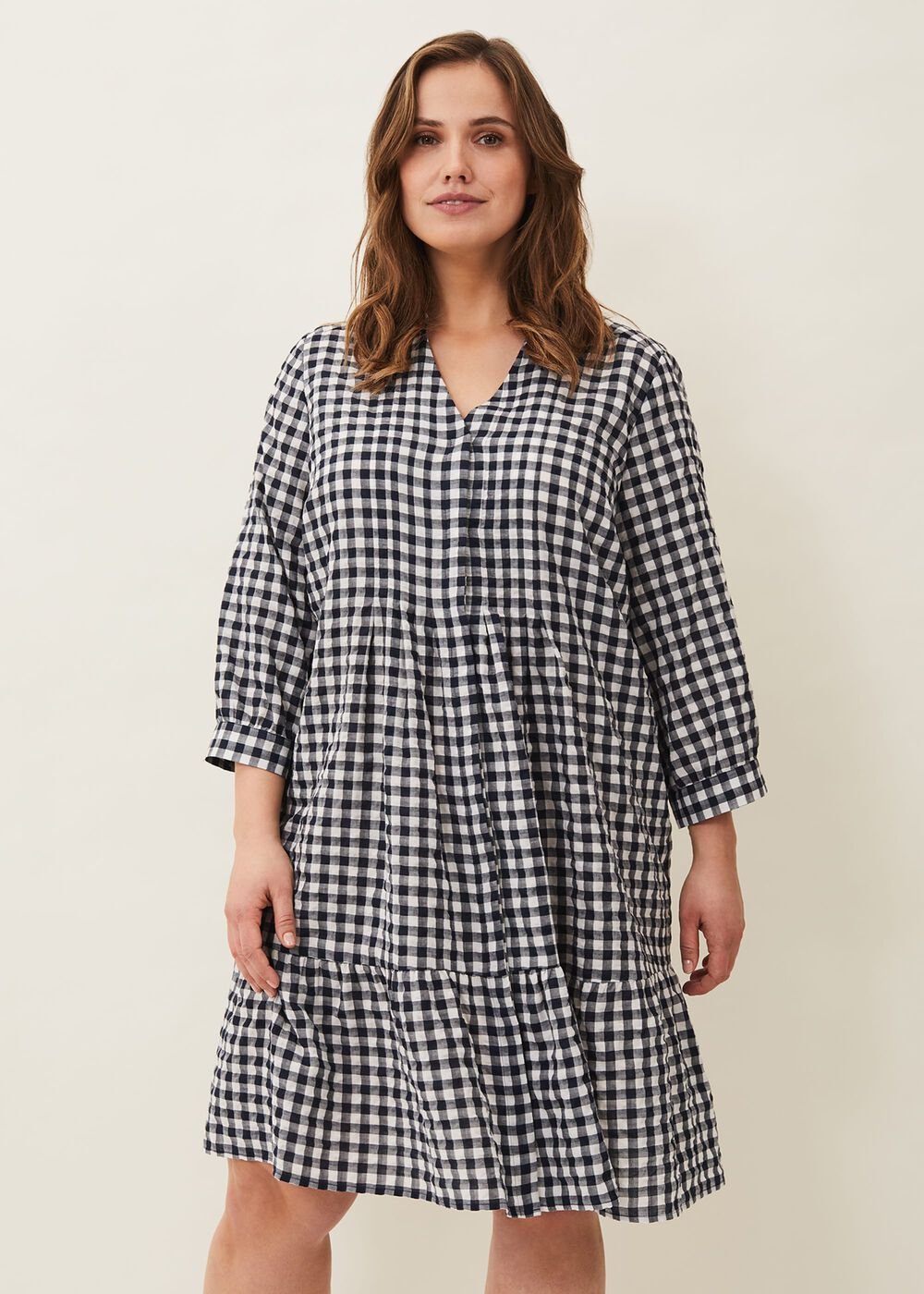 Oona Gingham Swing Dress - Navy/White