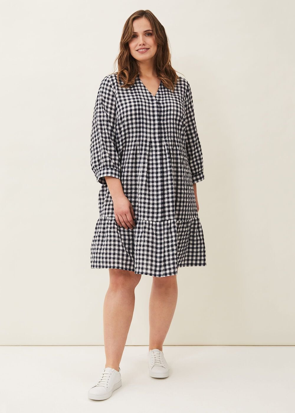 Oona Gingham Swing Dress - Navy/White