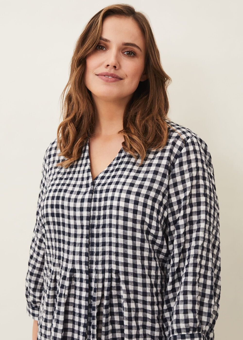Oona Gingham Swing Dress - Navy/White
