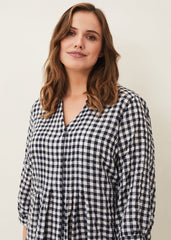 Oona Gingham Swing Dress - Navy/White