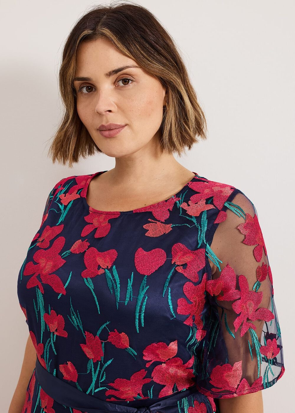 Lottie Embroidered Dress - Navy Multi