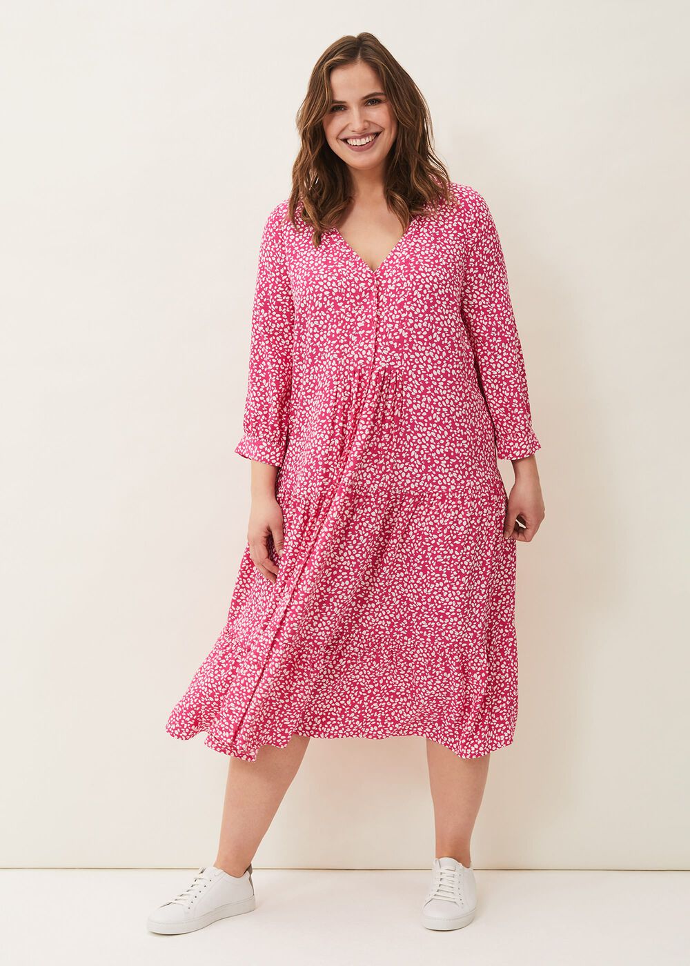 Sadie Printed Swing Dress - Hot Pink