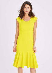Abree Fitted Peplum Hem Dress - Yellow