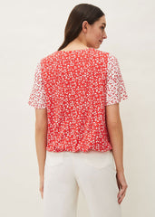 Ebony Ditsy Floral Wrap Top - Red/Ivory