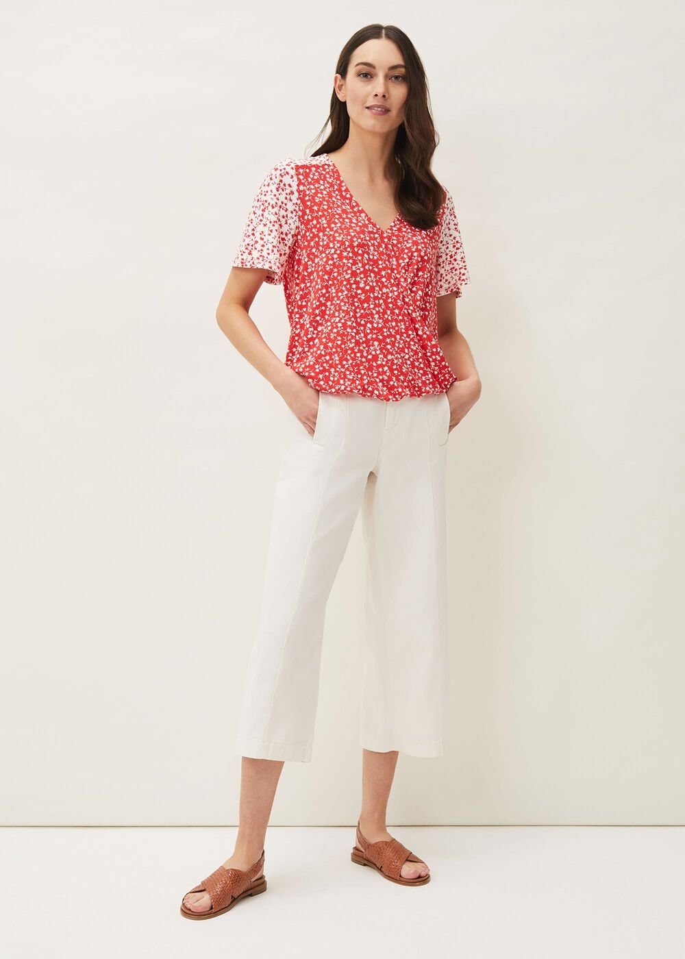 Ebony Ditsy Floral Wrap Top - Red/Ivory