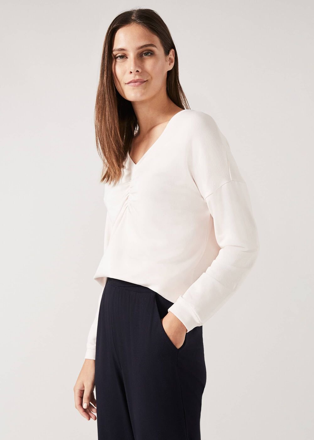 Ruched Front Sweat Top - Soft Pink