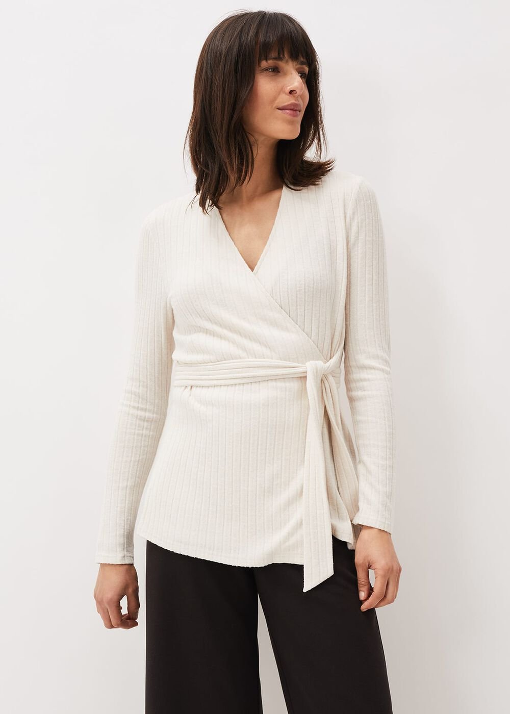 Deona Ribbed Wrap Top - Cream