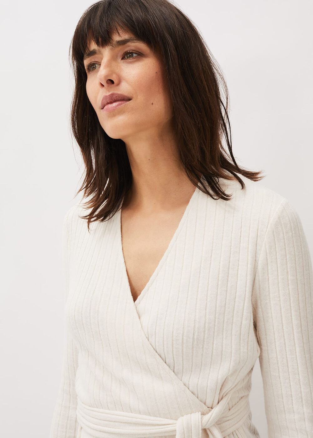 Deona Ribbed Wrap Top - Cream