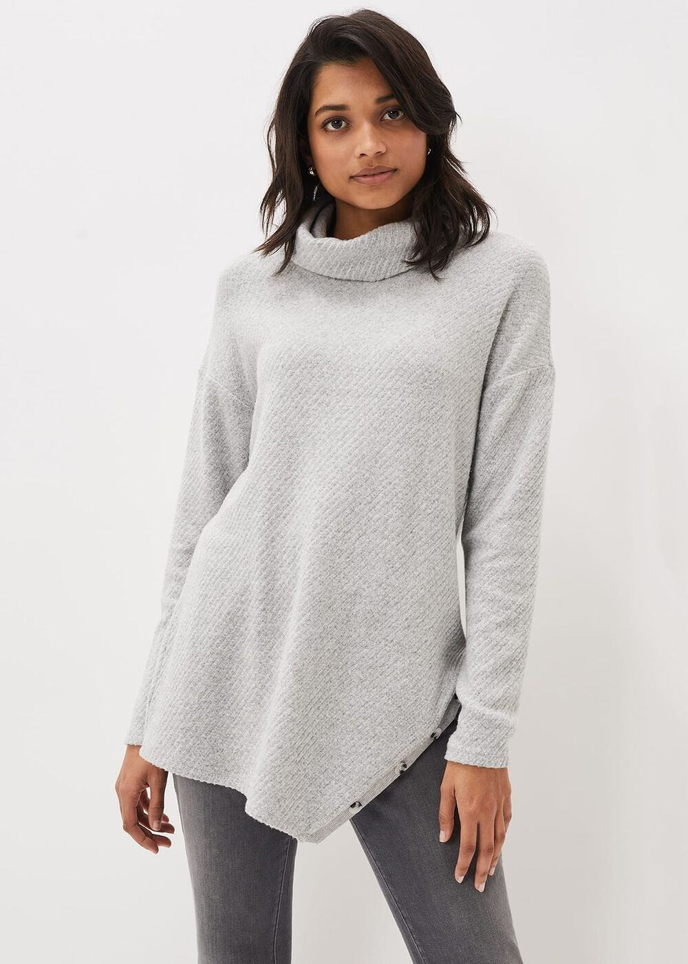 Nico Asymmetric Textured Jersey Top - Grey