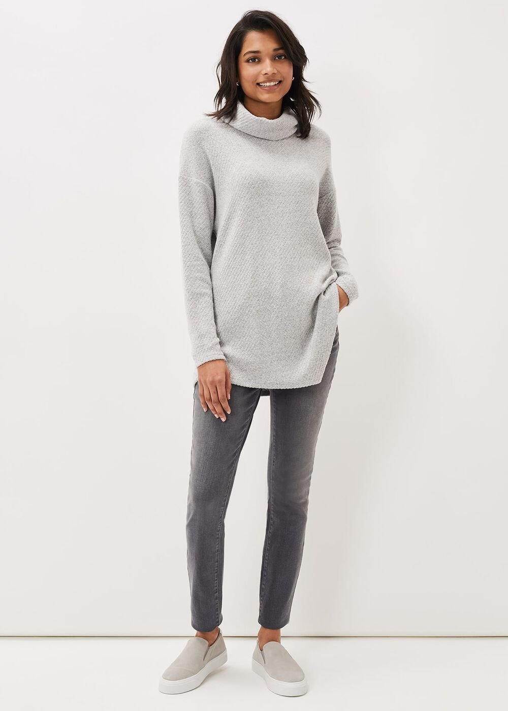 Nico Asymmetric Textured Jersey Top - Grey