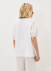 Floella Embroidered Sleeve Jersey Top - White