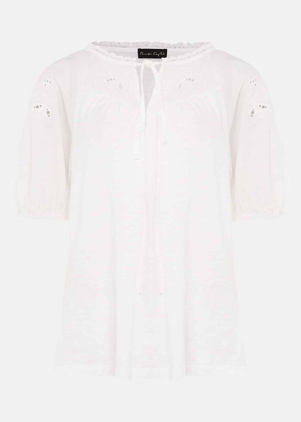 Floella Embroidered Sleeve Jersey Top - White