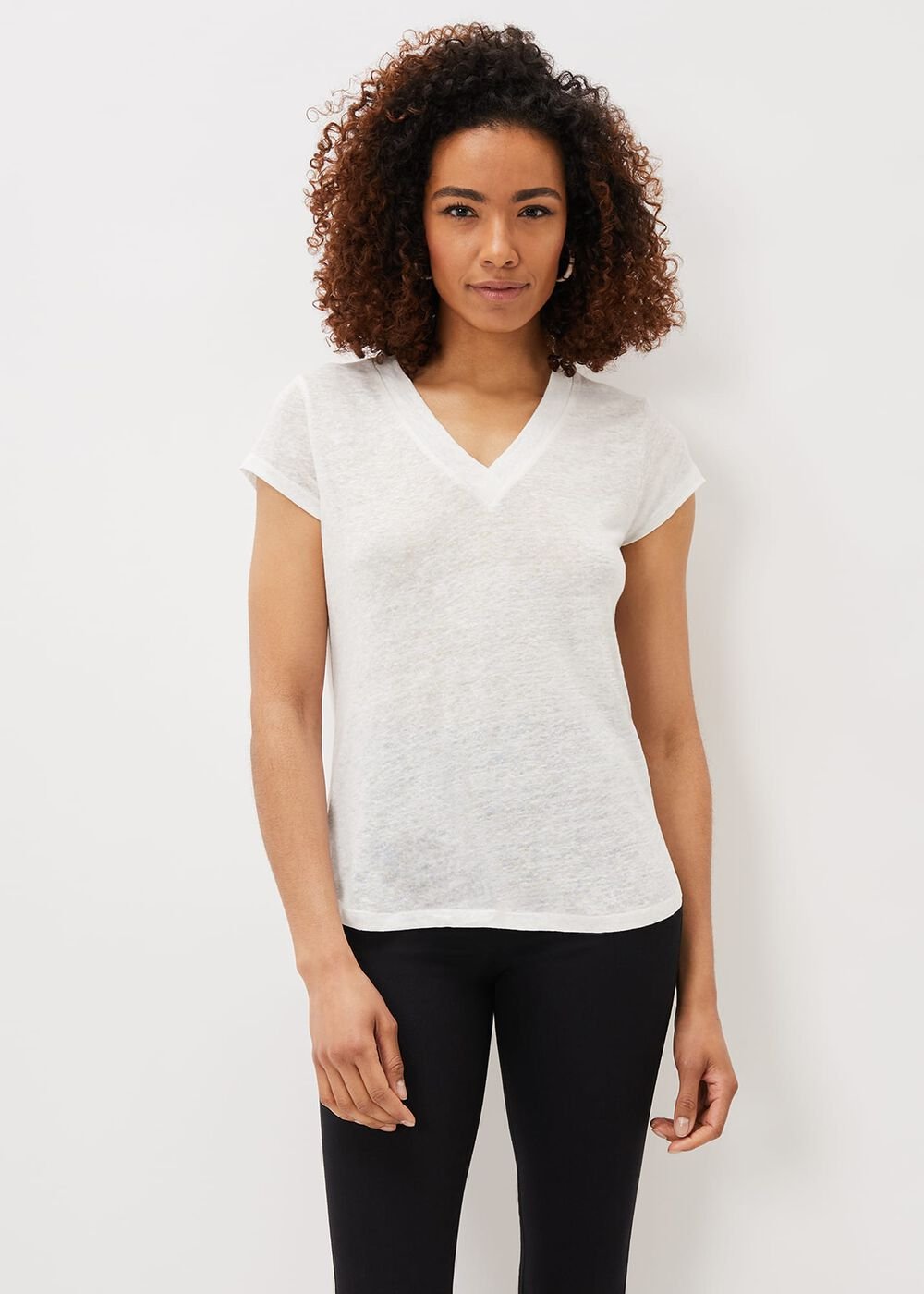 Emera Linen V-Neck Top - Ivory