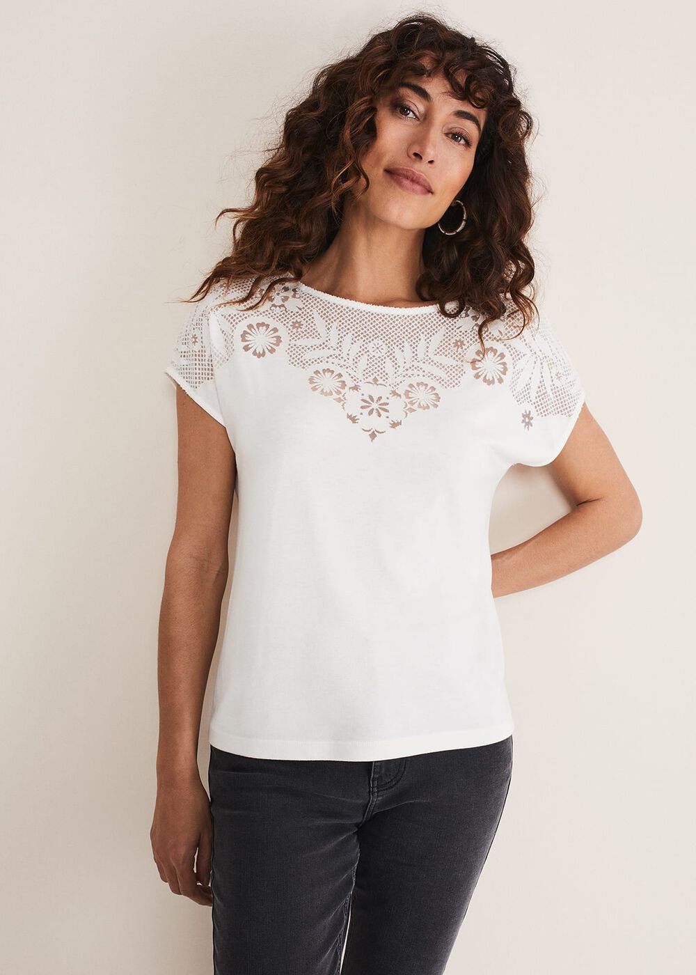 Ulla Placement Burnout Top - Ivory