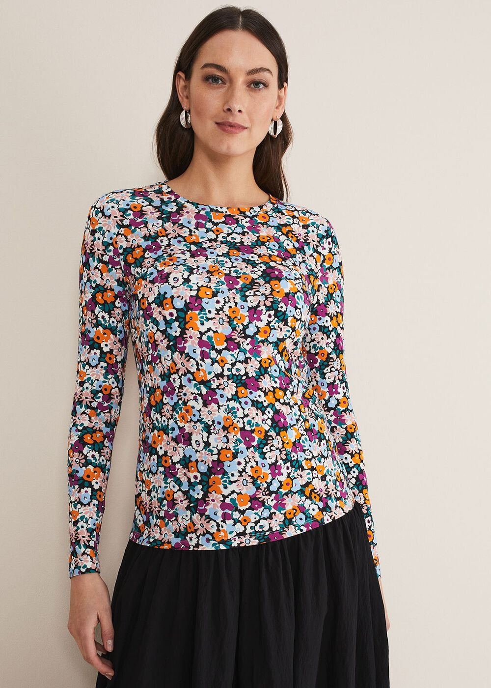 Serena Jersey Ditsy Top - Multi-Coloured