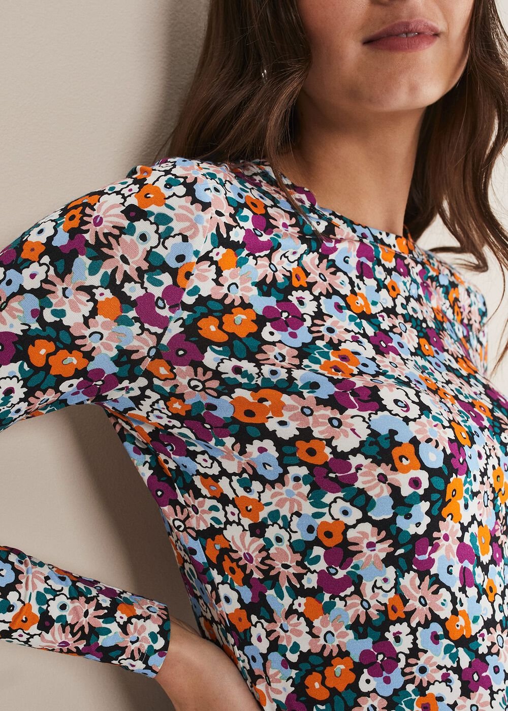 Serena Jersey Ditsy Top - Multi-Coloured