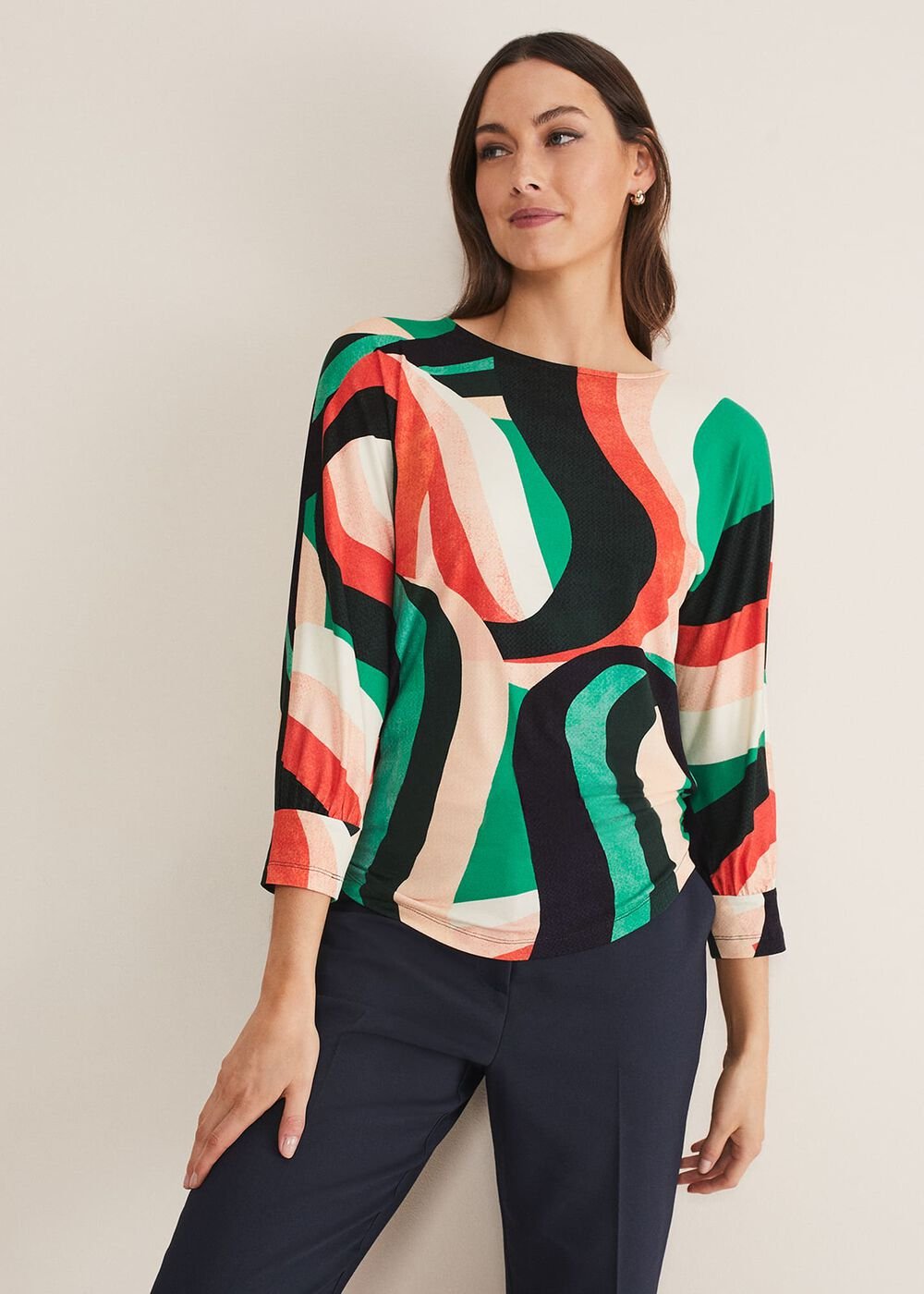 Nathalie Swirl Print Top - Multi-Coloured