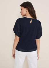 Meda Textured Jersey Top - Navy