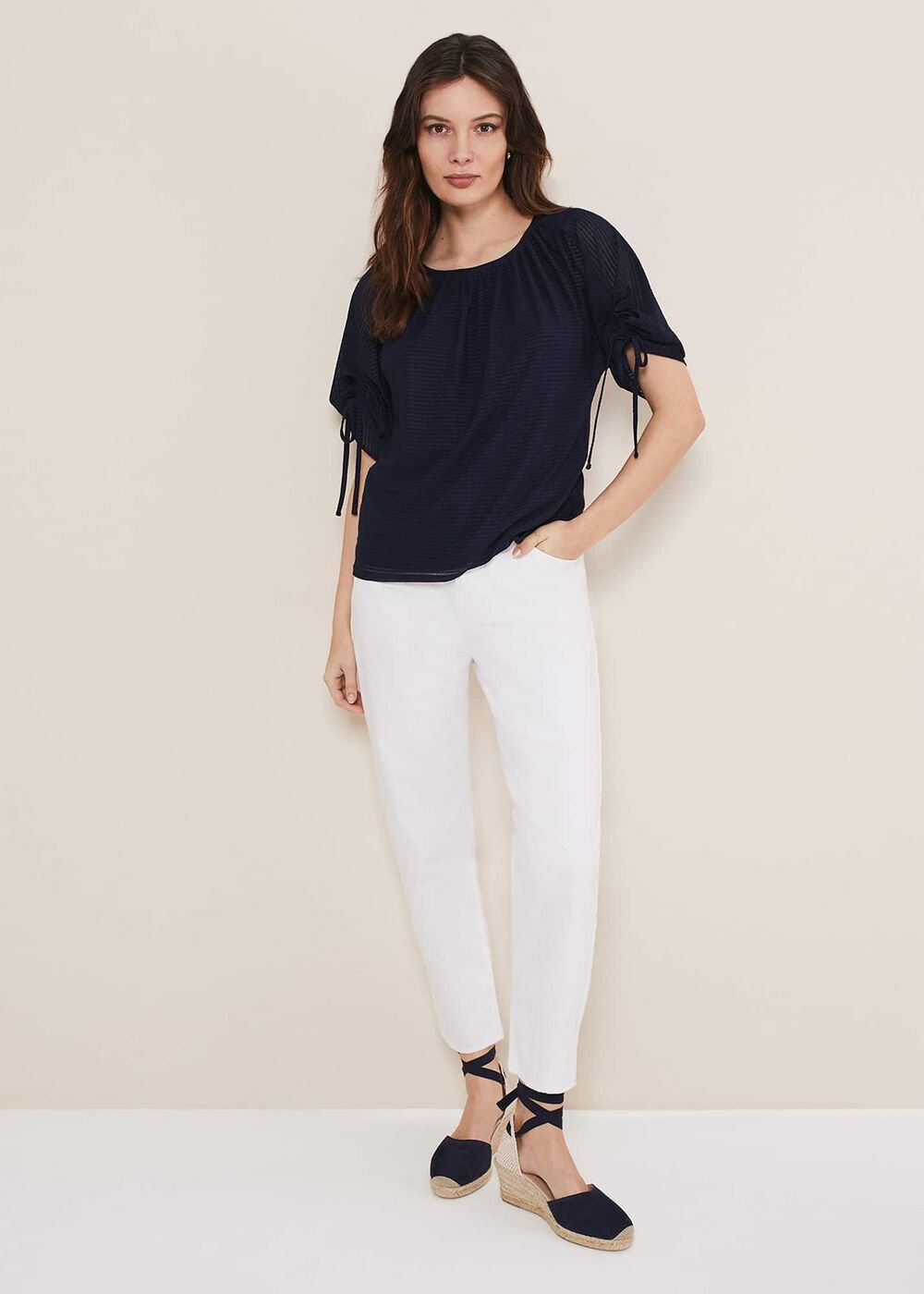 Meda Textured Jersey Top - Navy