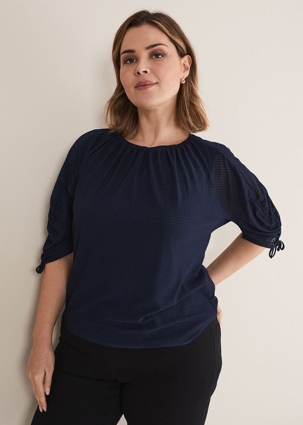 Meda Textured Jersey Top - Navy