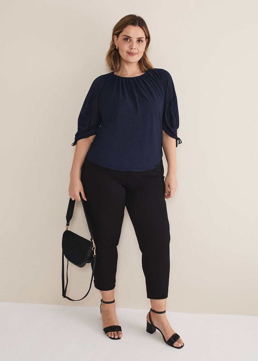 Meda Textured Jersey Top - Navy