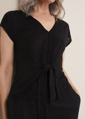 Reyna Linen Tie Front Top - Black
