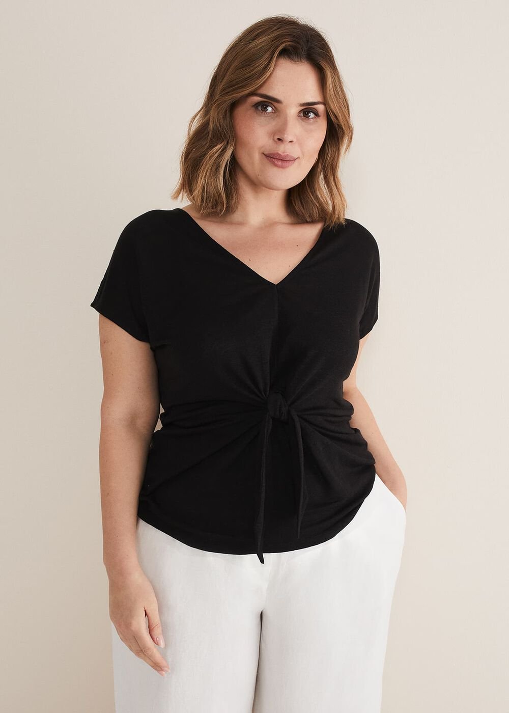 Reyna Linen Tie Front Top - Black