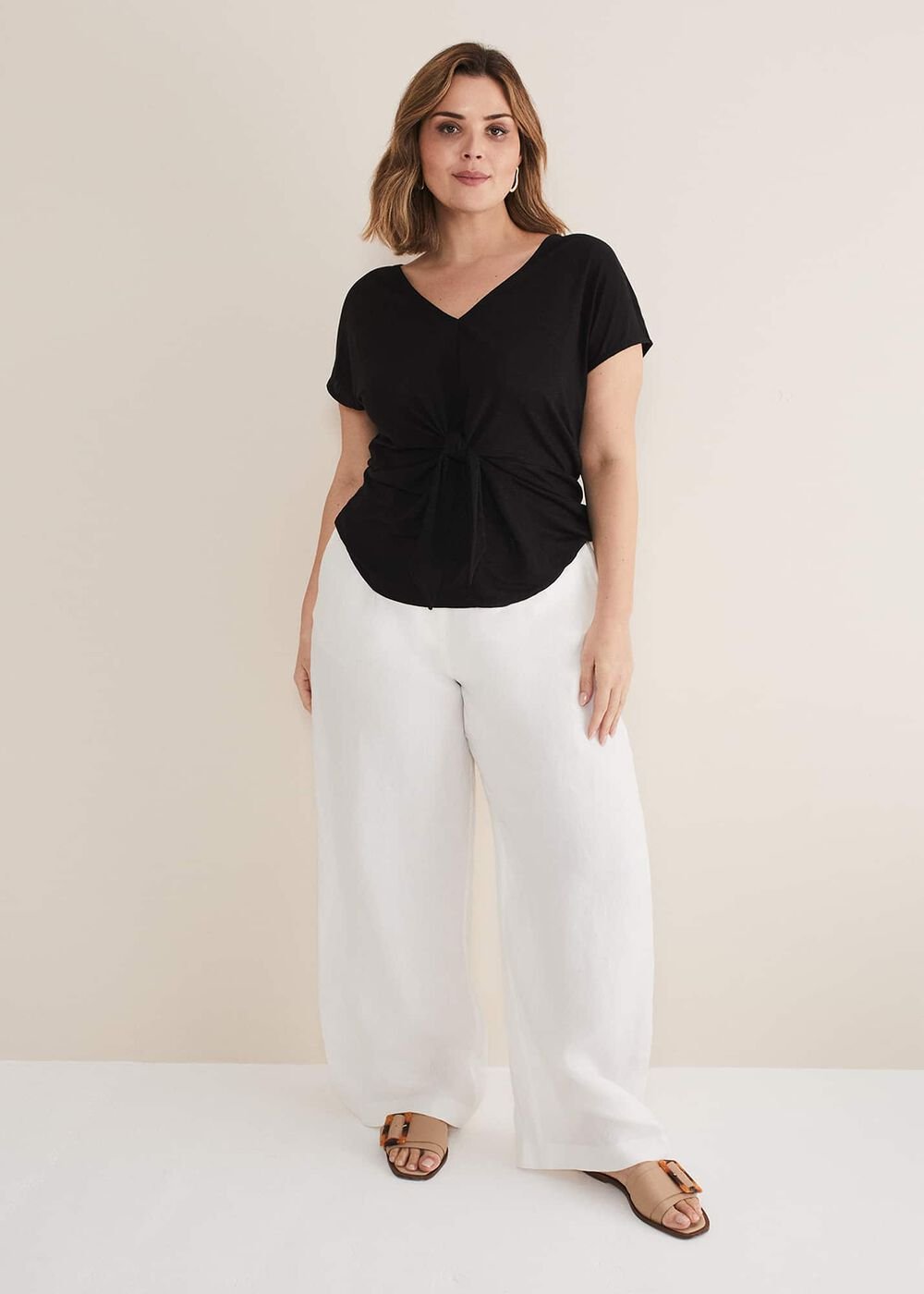 Reyna Linen Tie Front Top - Black