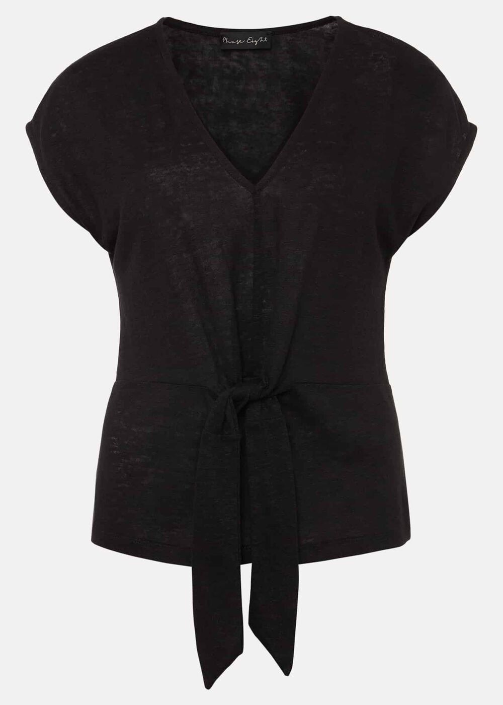 Reyna Linen Tie Front Top - Black