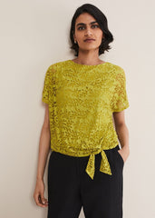 Kirstin Leaf Print Burnout Top - Olive