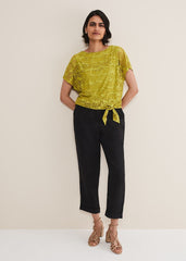 Kirstin Leaf Print Burnout Top - Olive