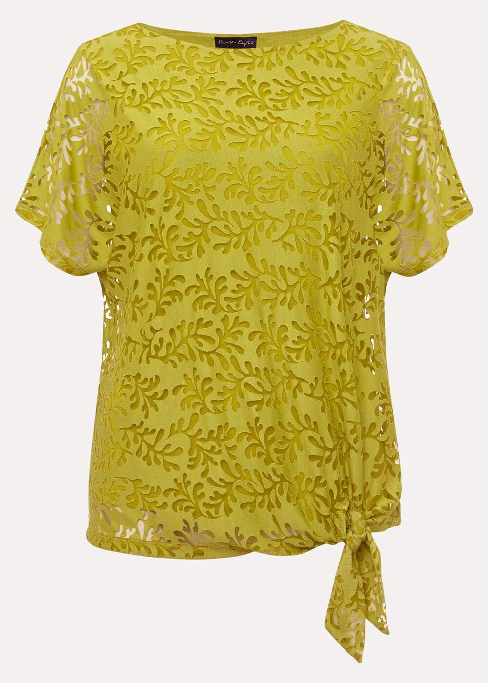 Kirstin Leaf Print Burnout Top - Olive