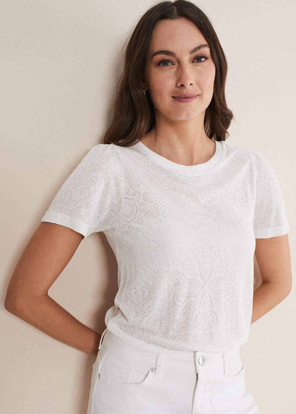 Kinsley Pointelle Jersey Tee - White