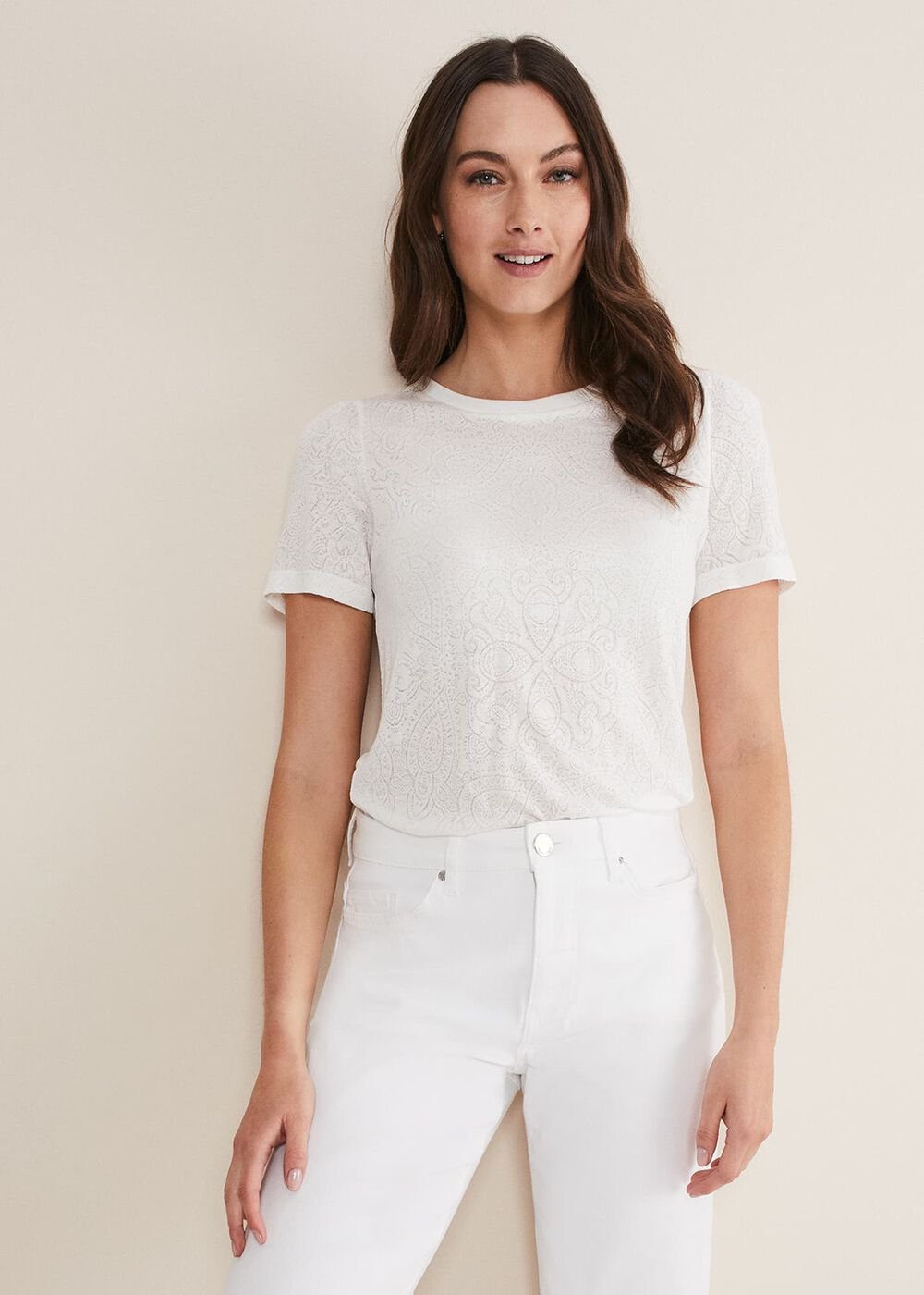 Kinsley Pointelle Jersey Tee - White