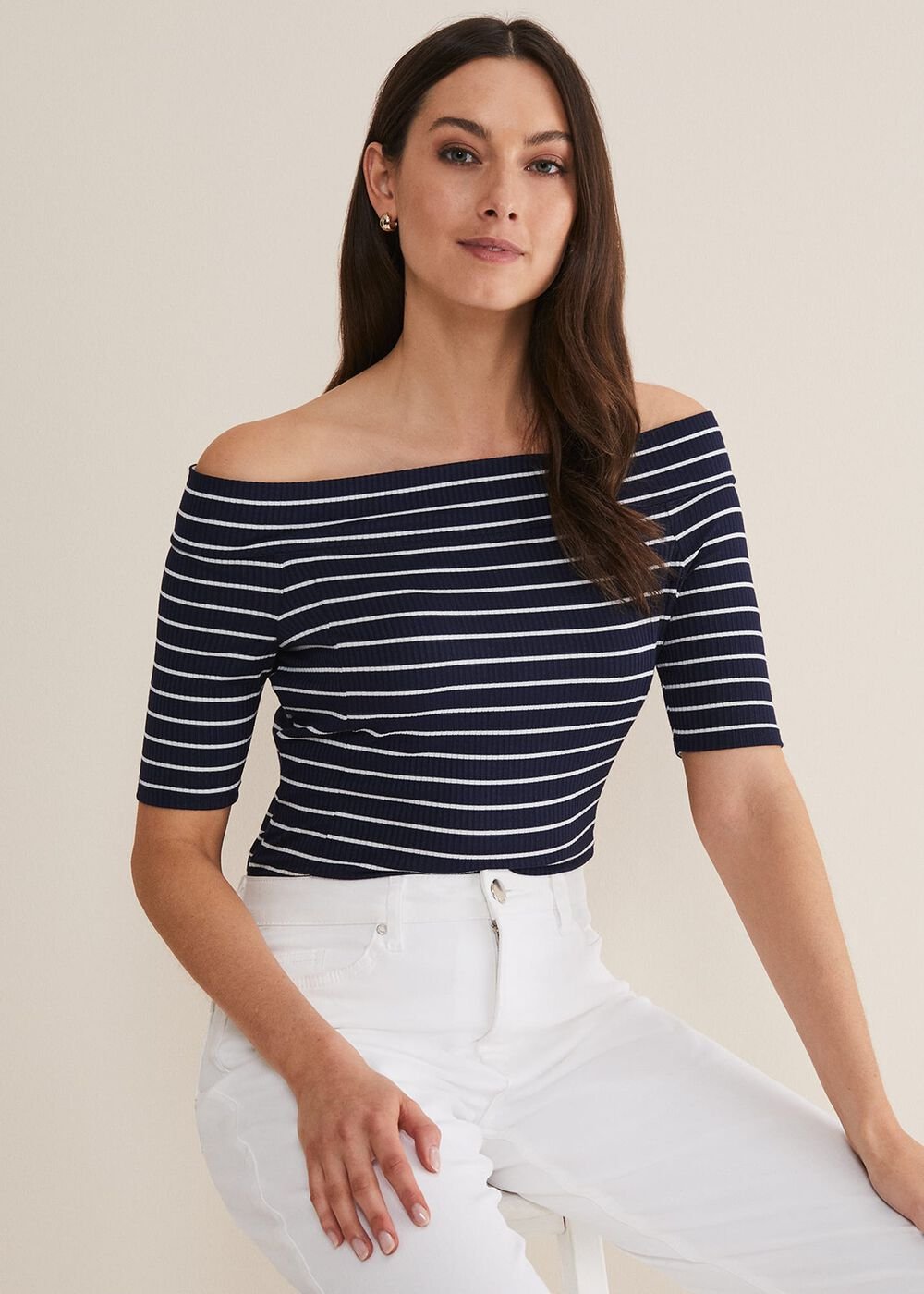Taylah Striped Bandeau Top - Navy/Ivory