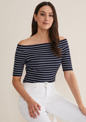 Taylah Striped Bandeau Top - Navy/Ivory